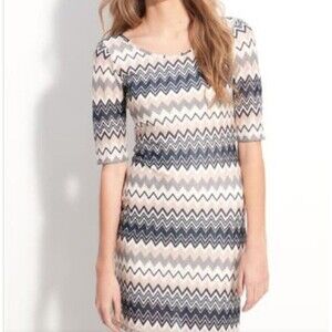 Velvet Torch Womens Shows L Fits M New Chevron Over The Knee Dress- Teal Multi